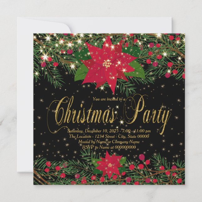 Rustikales Rotes Poinsettia Weihnachtsfest Party Einladung (Vorderseite)