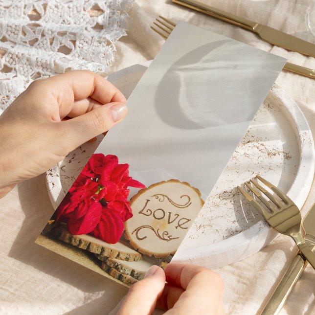 Rustikales Rotes Poinsettia Winterhochzeitprogramm Programm (Set the tone for your winter woodland marriage ceremony with this charming program.)