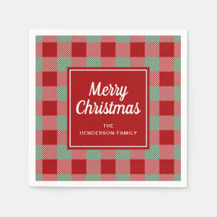 Rustikales Rotkariertes Frohe Weihnachten Serviette