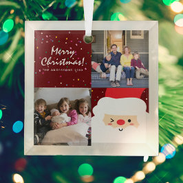 Rustikales Rotweihnachtskonfetti und Foto der Fami Ornament Aus Glas