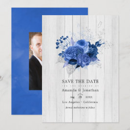 Rustikales Royal Blue und Silver Floral Wedding Fo Save The Date