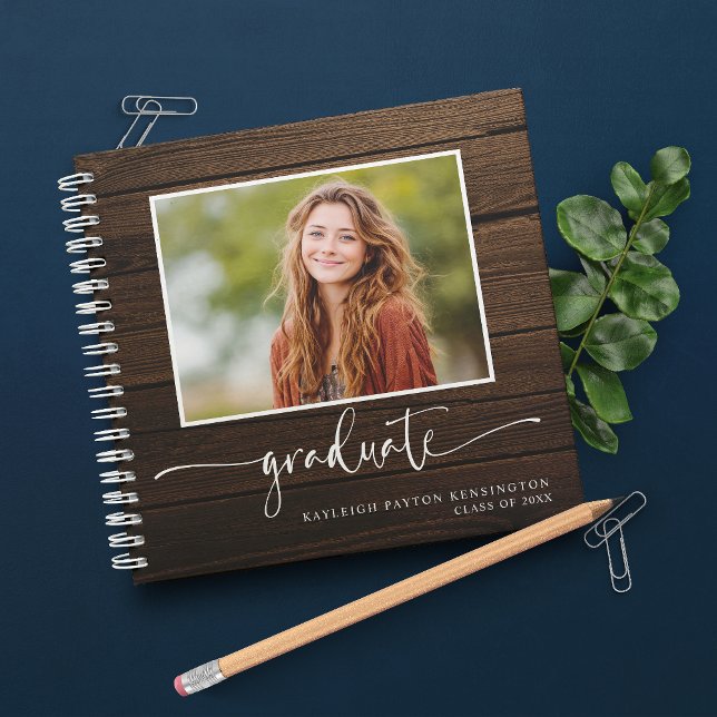 Rustikales Rustic Grad Gästebuch mit Foto Notizbuch (Rustic Rustic Grad Guest Book with Photo)