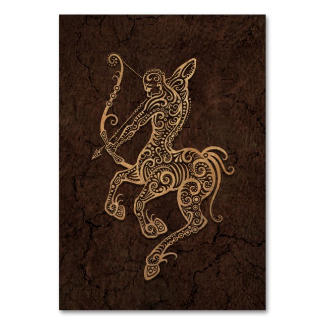 Rustikales Sagittarius Zodiac-Zeichen auf Stone-Ef Tischnummer (Vorderseite)