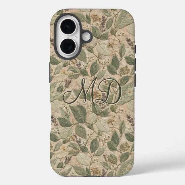 Rustikales Salbei-Blumenblatt-Muster iPhone 16 Hülle (Rückseite)