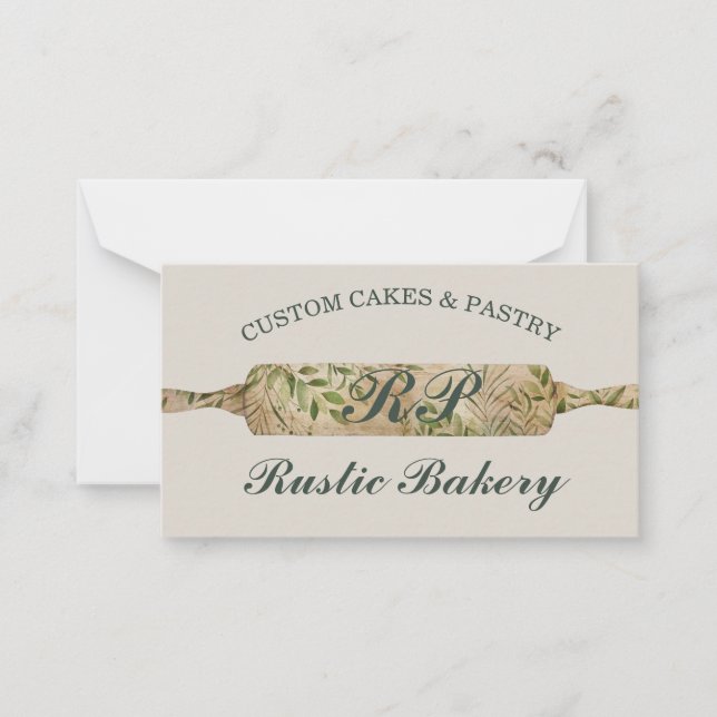 Rustikales Salbei Elfenbein Floral Roller Bäckerei Mitteilungskarte (Vorderseite)