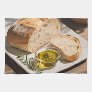Rustikales Sauerteigbrot Olivenöl Geschirrtuch