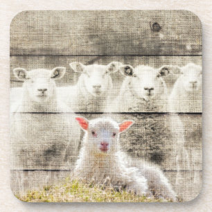 Rustikales Schaf Baby Lamm Jute Getränkeuntersetzer