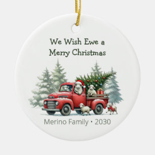 Rustikales Schaf Roter LKW Themenfoto Keramik Ornament