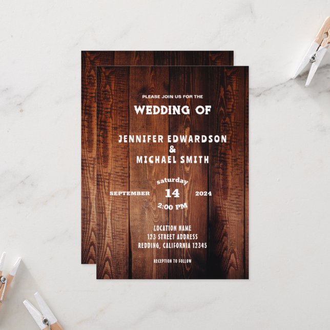 Rustikales Scheunenholz Landhochzeit Einladung (Vorderseite/Rückseite Beispiel)