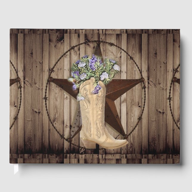 rustikales Scheunenholz Wildblume Western Cowgirl Gästebuch (Vorderseite)