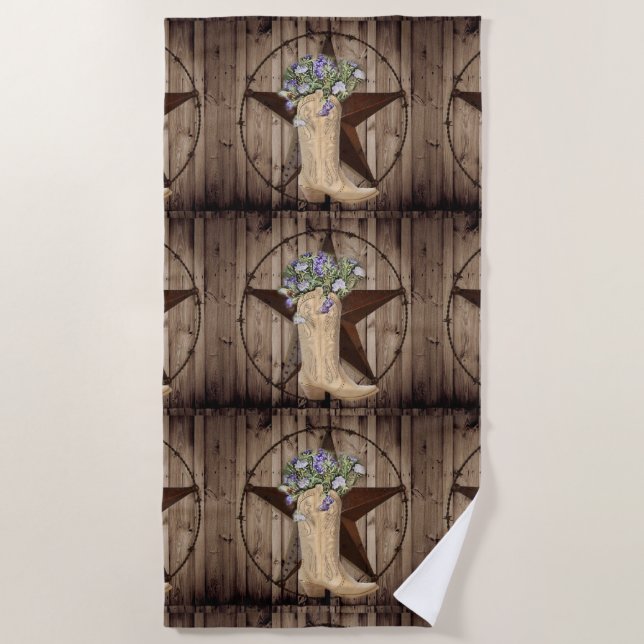 rustikales Scheunenholz Wildblume Western Cowgirl Strandtuch (Vorderseite)