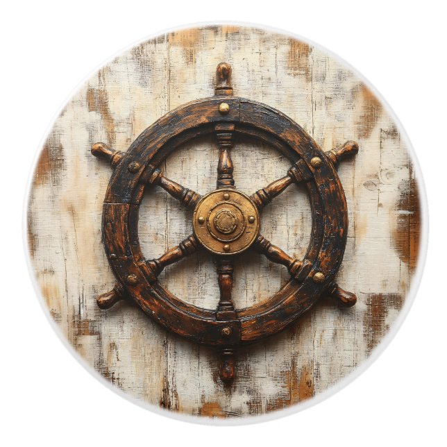 Rustikales Schiffrad Helm Nautic Keramikknauf (Vorderseite)