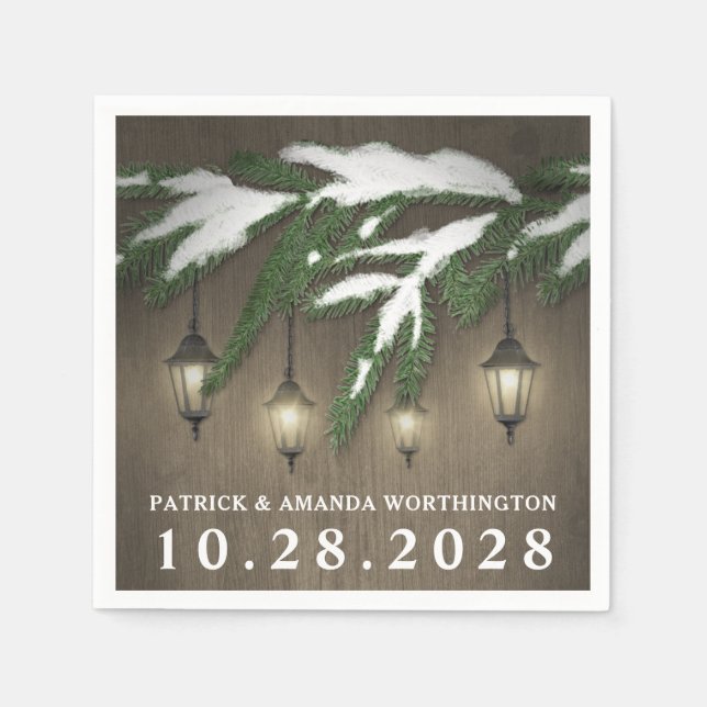 Rustikales SchneeEvergreen Lantern Hochzeit Napkin Serviette (Vorderseite)