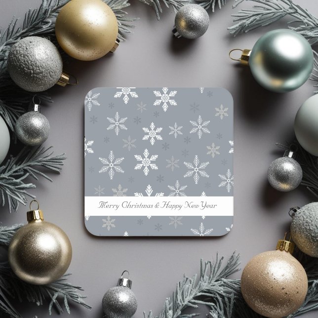 Rustikales Schneeflocken-Muster Rechteckiger Pappuntersetzer (Rustic Grey and White Snowflakes pattern Holidays Square Paper Coaster)