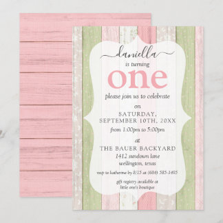 Rustikales Schnittholz Grün & Rosa Blumenholz 1. G Einladung