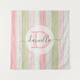 Rustikales Schnittholz Grün & Rosa Blumenholz Pers Wandteppich