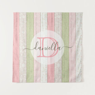 Rustikales Schnittholz Grün & Rosa Blumenholz Pers Wandteppich