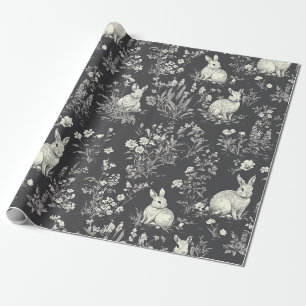 Rustikales Schwarz-Kaninchen-Botanik-Toile-Muster Geschenkpapier