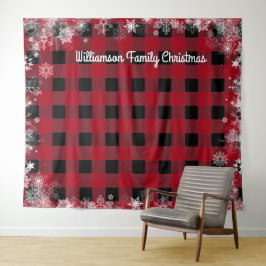 Rustikales Schwarz Karierter Schnee Weihnachtsstan Wandteppich