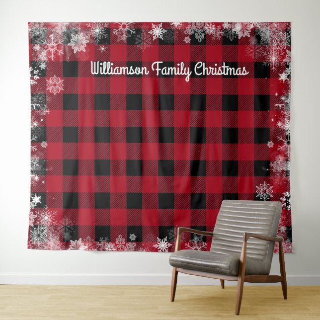 Rustikales Schwarz Karierter Schnee Weihnachtsstan Wandteppich (Beispiel (Horizontal))