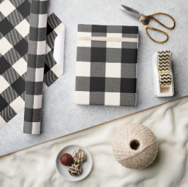 Rustikales Schwarz und Off White Buffalo Karierte  Geschenkpapier