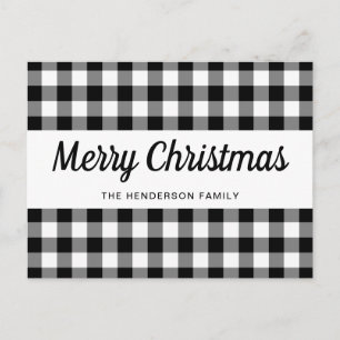 Rustikales Schwarz und Weiß Plaid frohe Weihnachte Postkarte