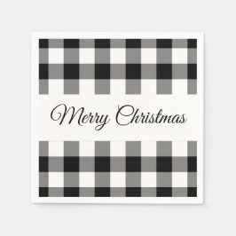 Rustikales Schwarz und Weiß Plaid frohe Weihnachte Serviette