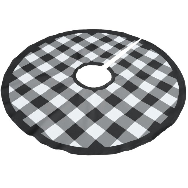 Rustikales Schwarz-Weiß-Buffalo Kariert Polyester Weihnachtsbaumdecke (Schrägansicht)