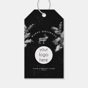 Rustikales Schwarz-weiß Holiday Business Logo Weih Geschenkanhänger
