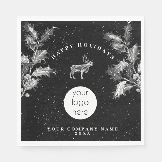 Rustikales Schwarz-weiß Holiday Business Logo Weih Serviette (Vorderseite)