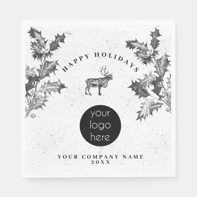 Rustikales Schwarz-weiß Holiday Business Logo Weih Serviette (Vorderseite)