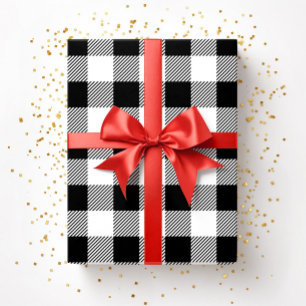 Rustikales Schwarz-Weiß-Kariertes Muster Geschenkpapier