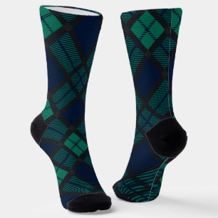 Rustikales Schwarz-Weiß-Karo Grün Blau Tartan Socken