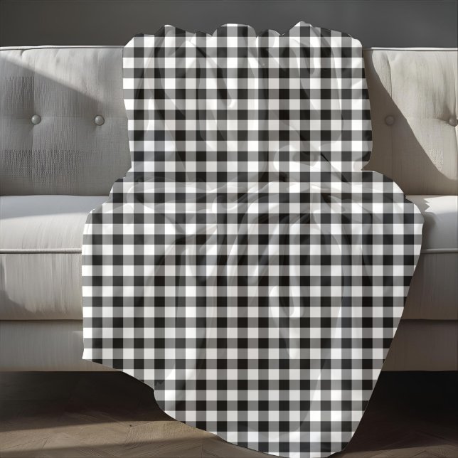 Rustikales Schwarz-Weiß-Karomuster Fleecedecke (Rustic Black And White Plaid Pattern Fleece Blanket)