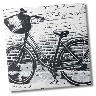 Rustikales Schwarz-Weiß-Vintage-Fahrrad Fliese