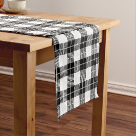 Rustikales schwarz-weißes Bauernhaus Flannel Kurzer Tischläufer
