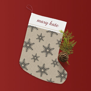 Rustikales Schwarzes Imitat Burlap Snowflake Muste Kleiner Weihnachtsstrumpf