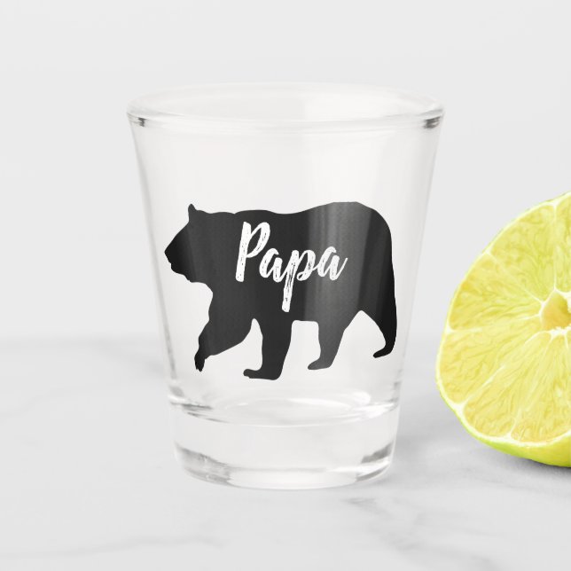 Rustikales Schwarzes Papa-Bärenschuss-Glas Schnapsglas (Vorderseite)