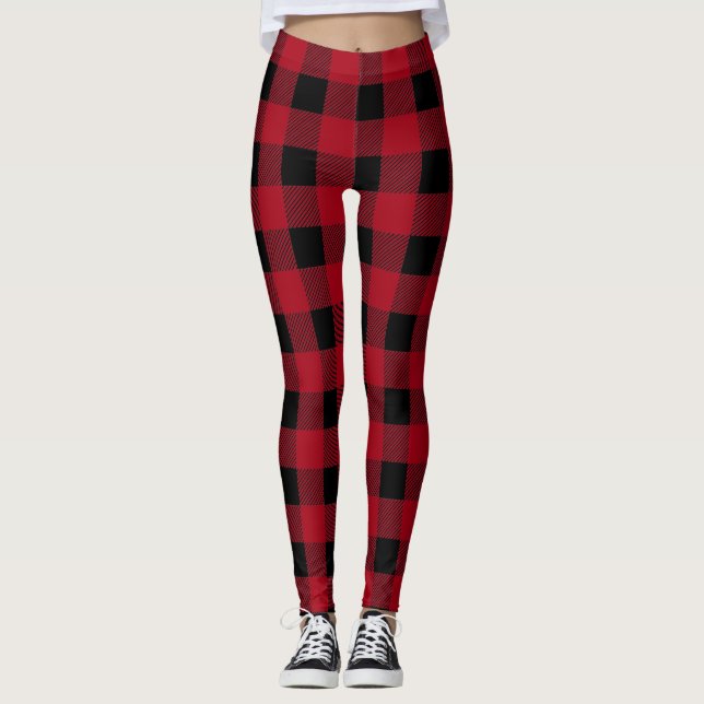 Rustikales Schwarzes und Rotes Buffalo Kariert Mod Leggings (Vorderseite)