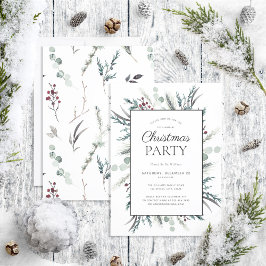 Rustikales Schwarzes Winter Botanisches Weihnachts Einladung