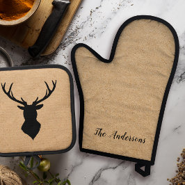 Rustikales Schwarzwild | Kraft | Familienname Ofenhandschuh & Topflappen-Set
