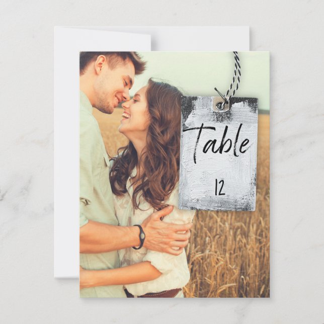 Rustikales Scrapbook Foto Hochzeitskarte Tischnumm Einladung (Vorderseite)