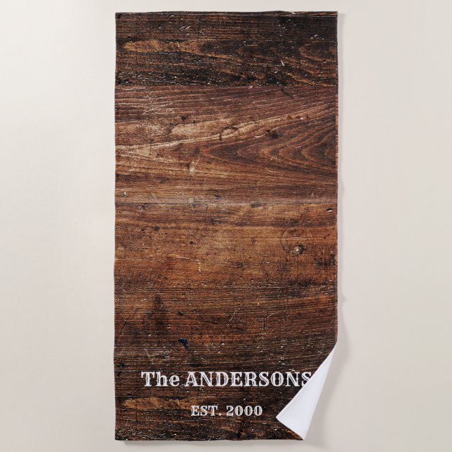 Rustikales Scratched Wood Personalisiert Strandtuch (Vorderseite)