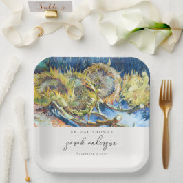 Rustikales Script Blue Yellow Sunflower Brautparty Pappteller