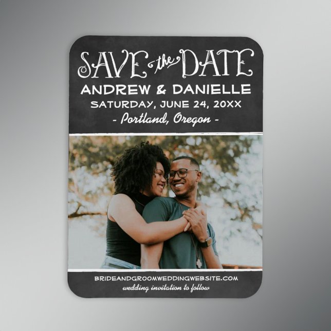 Rustikales Script-Chalkboard-Foto Save the Date Magnet (Von Creator hochgeladen)