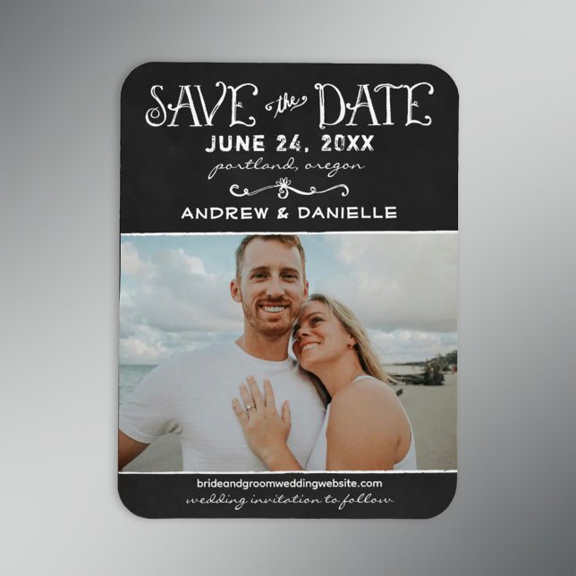 Rustikales Script Chalkboard Hochzeit Black Foto Magnet (Von Creator hochgeladen)
