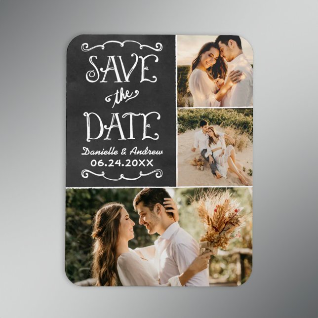 Rustikales Script Chalkboard Save the Date Foto Bl Magnet (Von Creator hochgeladen)