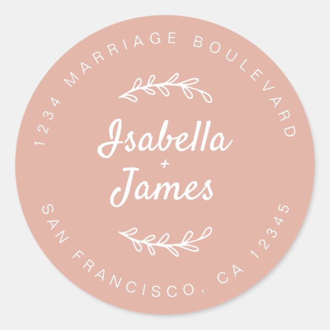 Rustikales Script Dusty Pink Wedding Rücksendeadre Runder Aufkleber (Vorderseite)