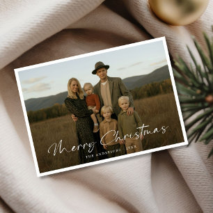 Rustikales Script Family Foto Frohe Weihnachtskart Feiertagskarte