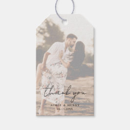 Rustikales Script-Foto Moderne Hochzeit Geschenkanhänger